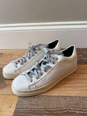 P448 Jack Glim suede low-top sneakers  metallic blue tongue grey laces NEW